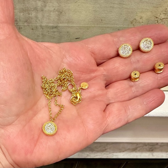 NWT RARE Authentic Luxury Minimalist Julie Vos pavé CZ Earring And Necklace Set - Picture 10 of 17